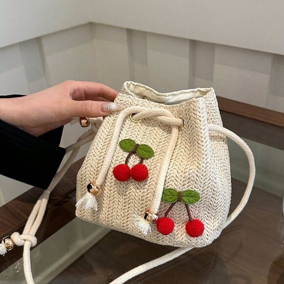 Beige Fashionable Women's Strawberry Shoulder Diagonal Crossbody Handbag - Picture 3 of 10